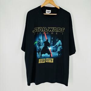 Vintage Lee Sport Star Wars Episode 1 Jedi vs Sith Black T-Shirt sz XXL Used VTG